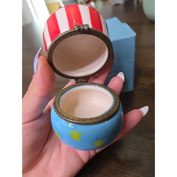 Vintage Uncle Sam USA Flag Top Hat Porcelain Hinged Trinket Box W/Star Trinket. - Picture 10 of 16